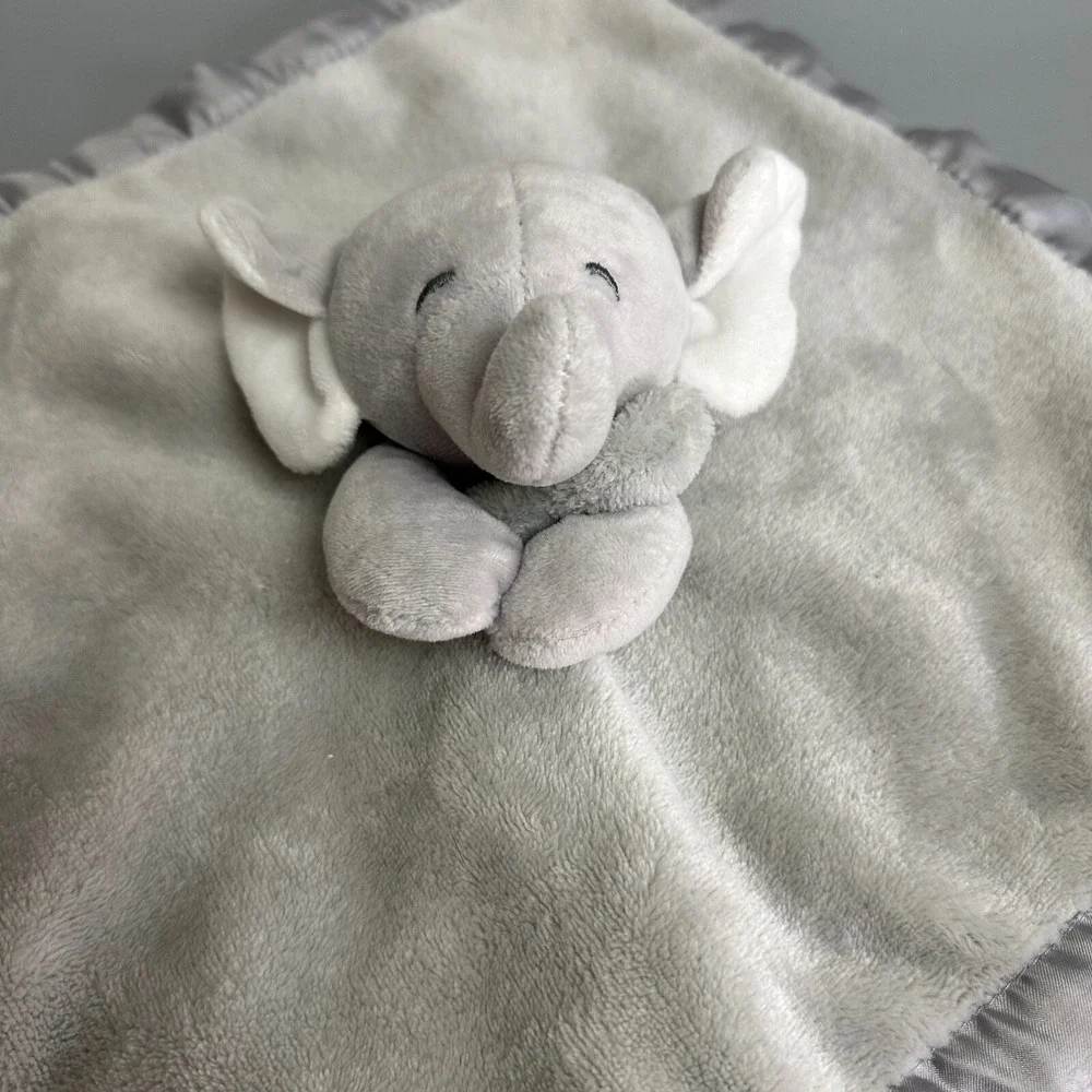 Carters Gray Elephant Security Blanket Lovey Satin Trim Plush Baby Snuggler 2016